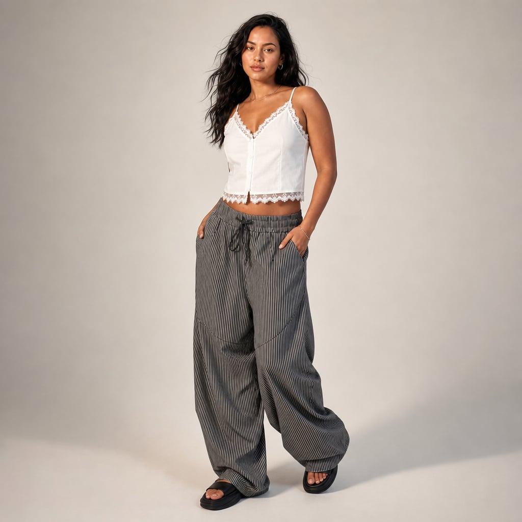 Womens Pant Wide Barrel Leg with Elasticated Waist Grey Grey – Side Angle View