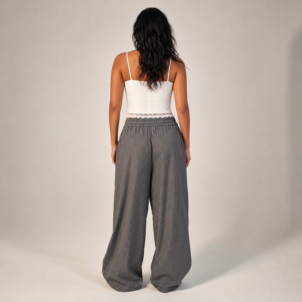 Womens Pant Wide Barrel Leg with Elasticated Waist Grey Grey – Full Look
