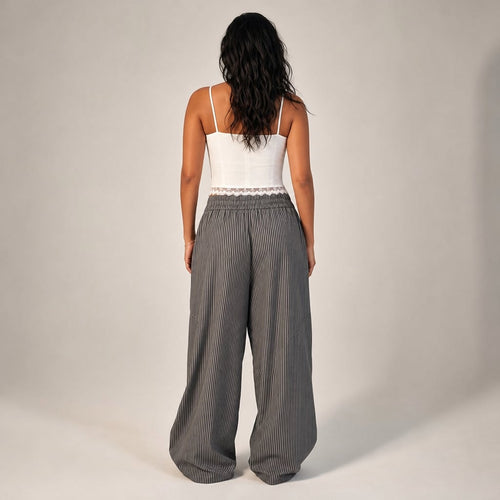 Womens Pant Wide Barrel Leg with Elasticated Waist Grey Grey – Full Look