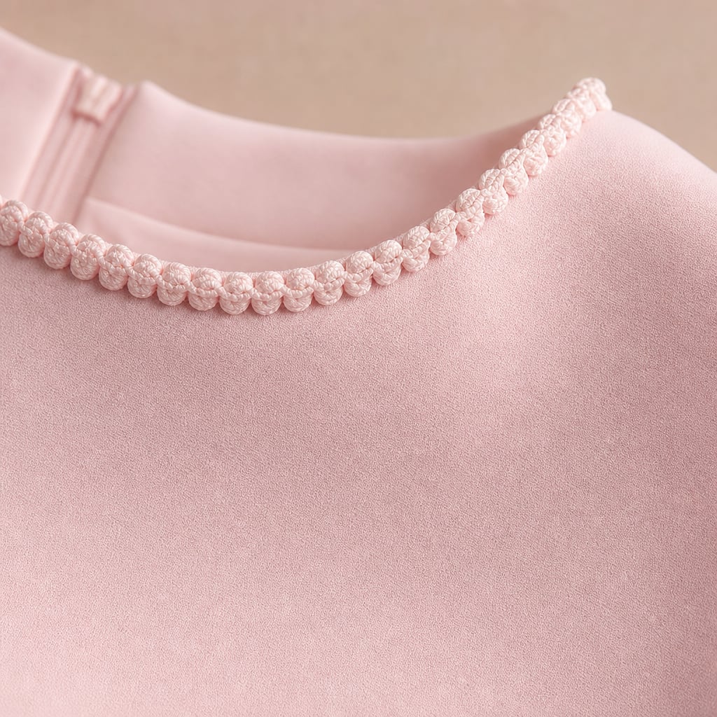 Women's Pearl Trim Mini Dress Boat Neck Pink – Fabric and Detail Close-Up