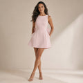 Women's Pearl Trim Mini Dress Boat Neck Pink – Product Photo