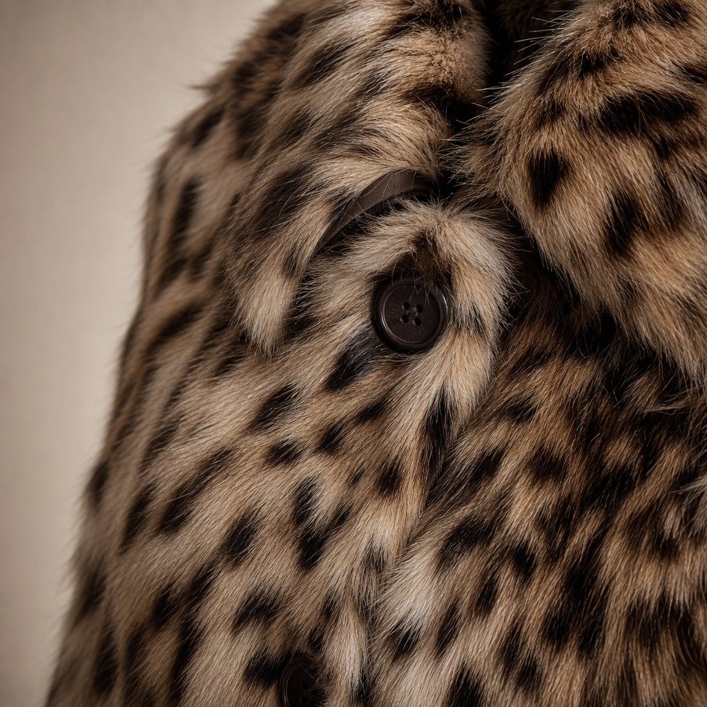 Women's Plush Brown Faux Fur Cropped Jacket Brown – Fabric and Detail Close-Up