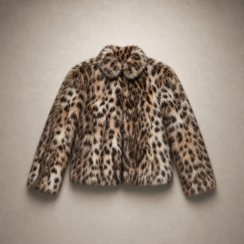 Women's Plush Brown Faux Fur Cropped Jacket Brown – Flat Lay Product Photo