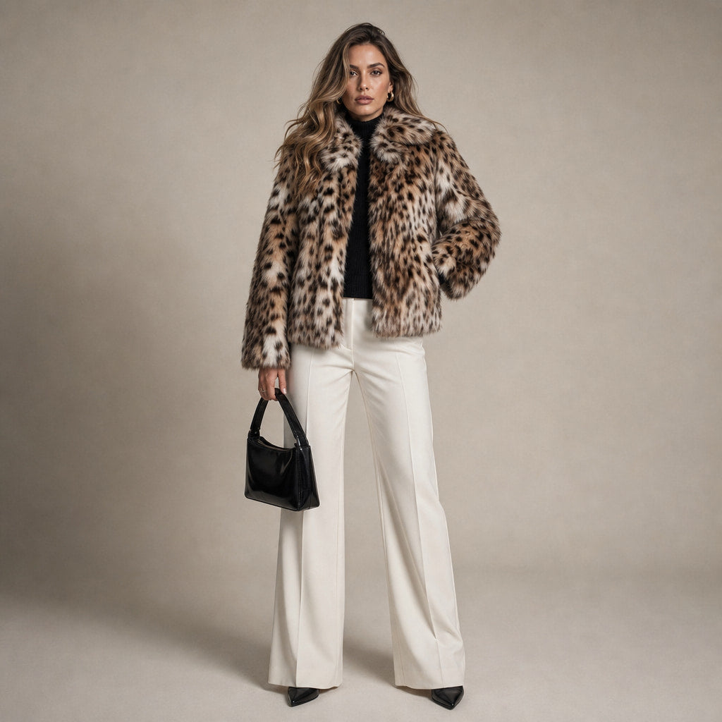 Women's Plush Brown Faux Fur Cropped Jacket Brown – Full Look