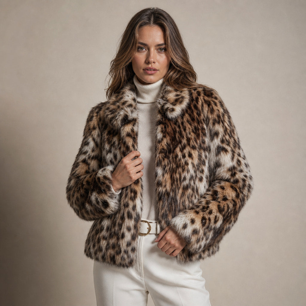 Women's Plush Brown Faux Fur Cropped Jacket Brown – Product Photo