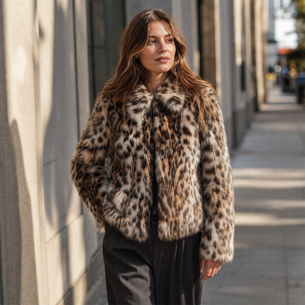 Women's Plush Brown Faux Fur Cropped Jacket Brown – Styled Editorial Shot