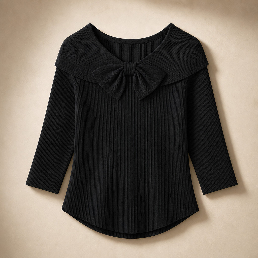 Women's Soft Knit Sweater with Bow Detail Black – Product Photo