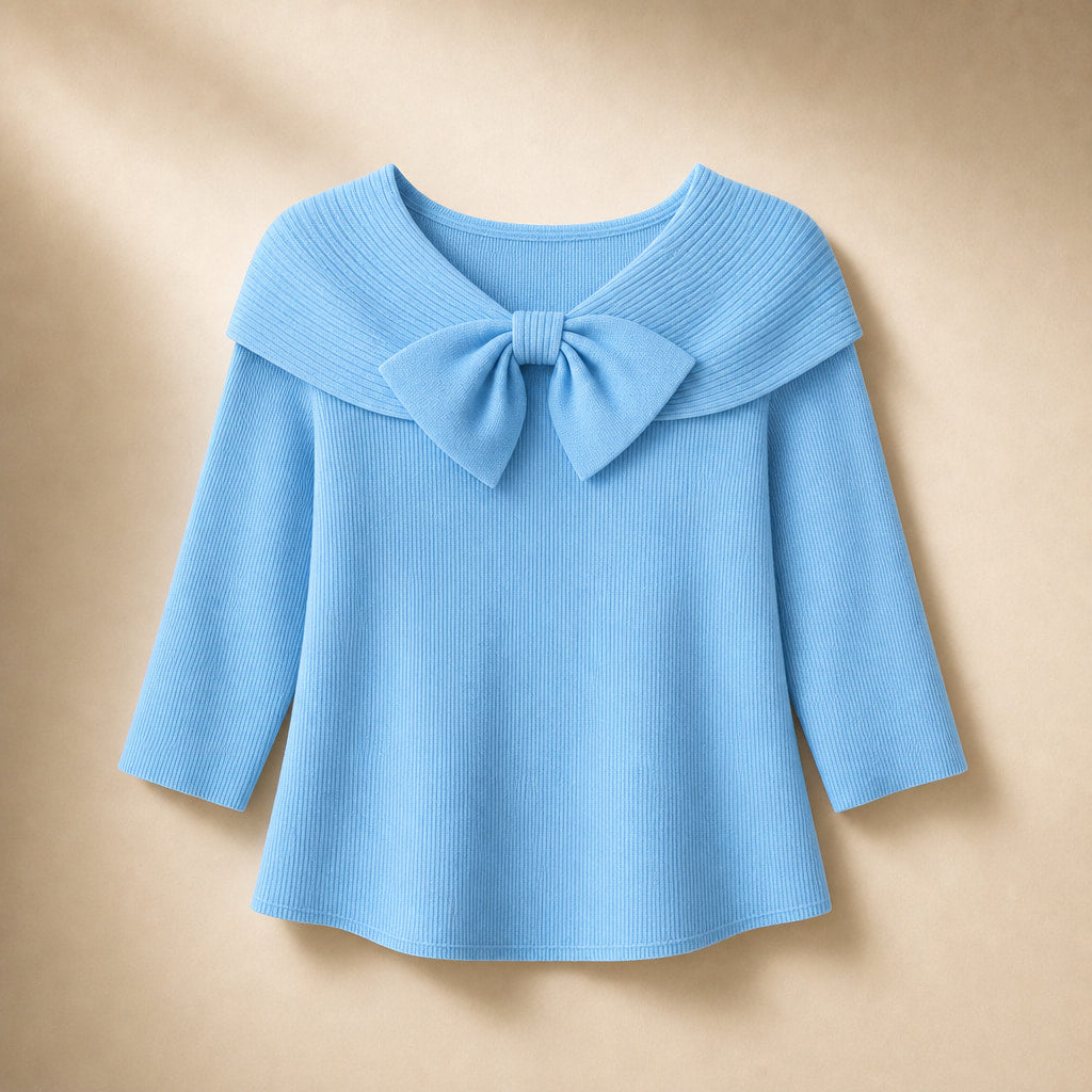 Women's Soft Knit Sweater with Bow Detail Blue – Product Photo