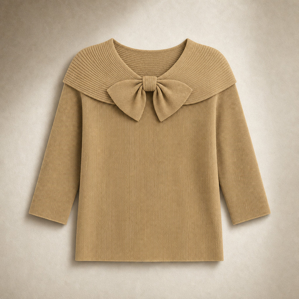 Women's Soft Knit Sweater with Bow Detail Khaki – Product Photo