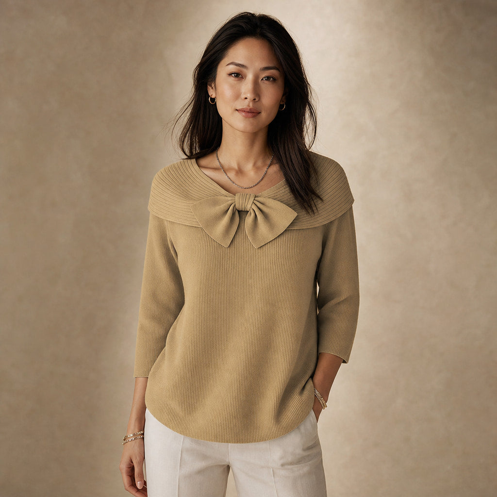 Women's Soft Knit Sweater with Bow Detail in Khaki – Mampierimoda Premium Womenswear