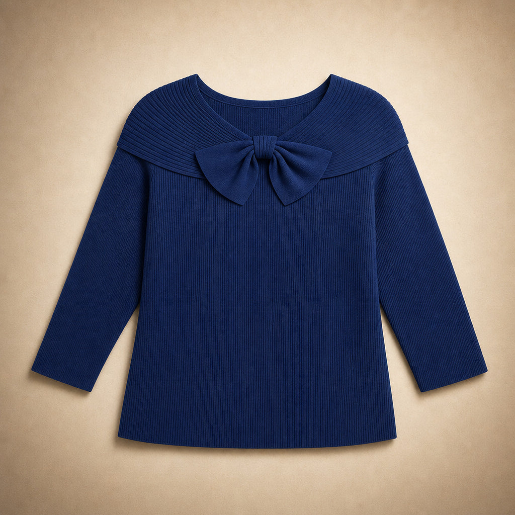 Women's Soft Knit Sweater with Bow Detail Navy Blue – Product Photo
