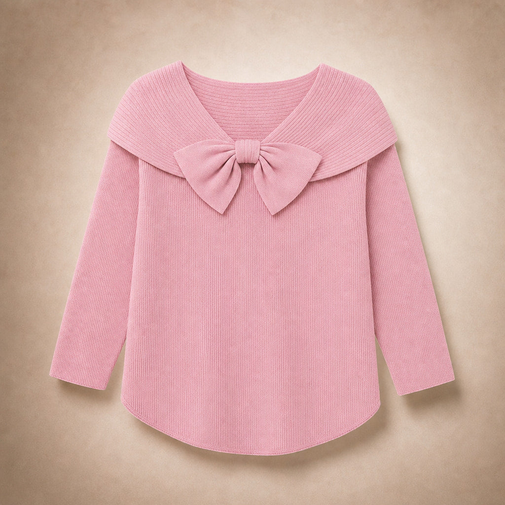 Women's Soft Knit Sweater with Bow Detail Pink – Product Photo
