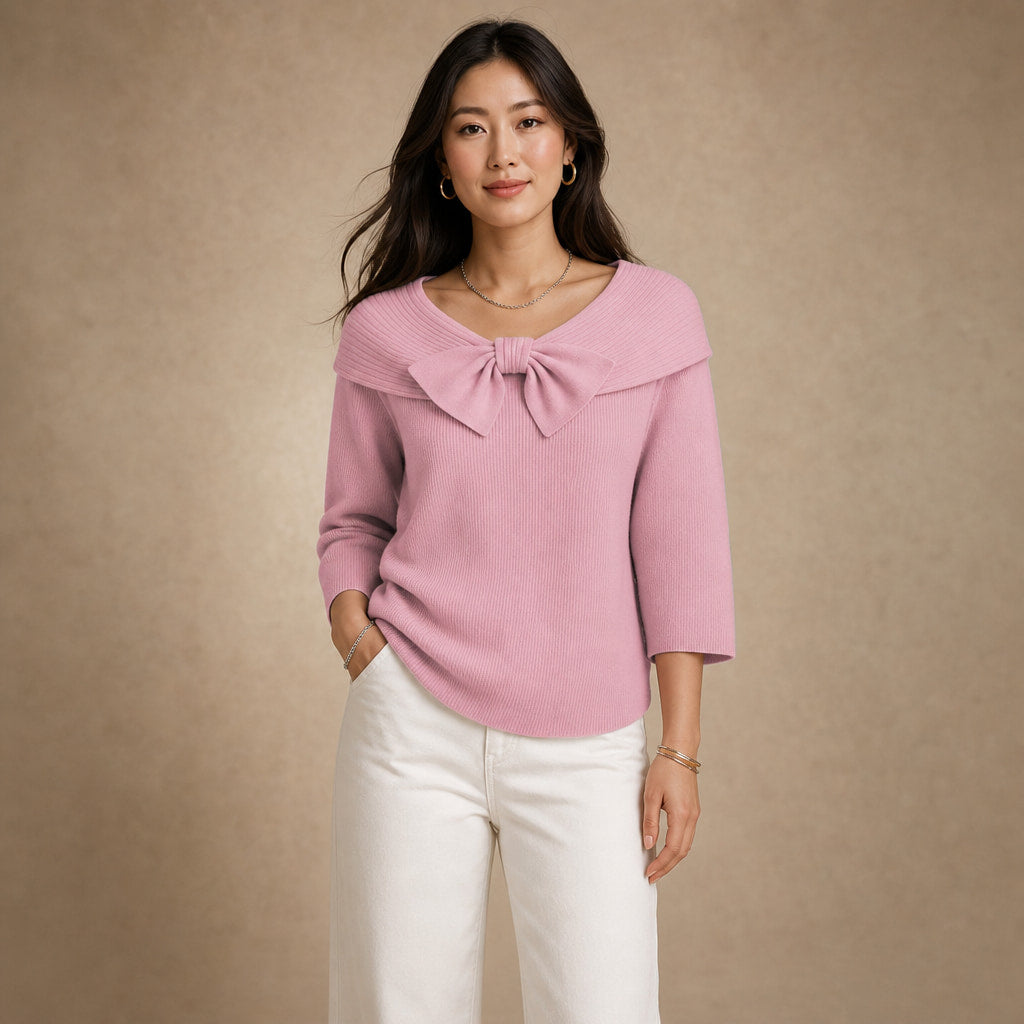 Women's Soft Knit Sweater with Bow Detail in Pink – Mampierimoda Premium Womenswear