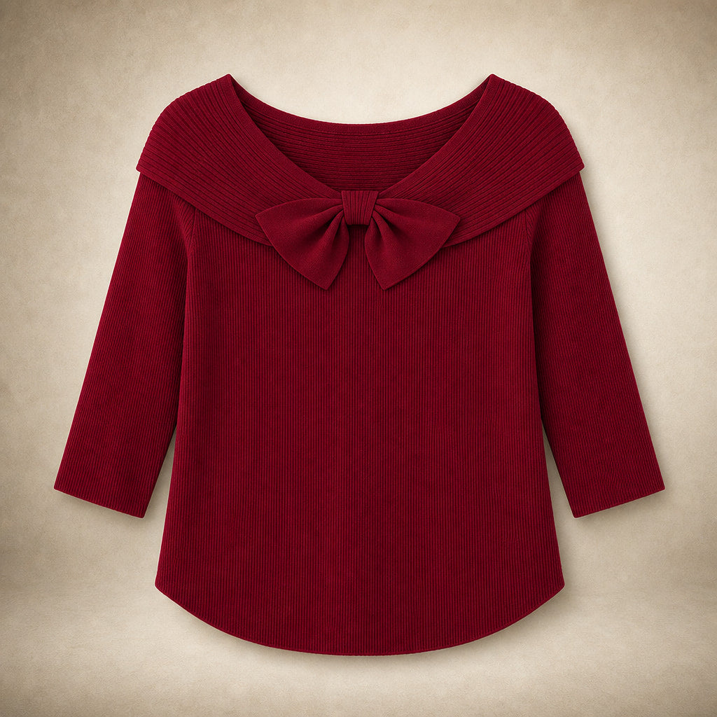 Women's Soft Knit Sweater with Bow Detail Red – Product Photo