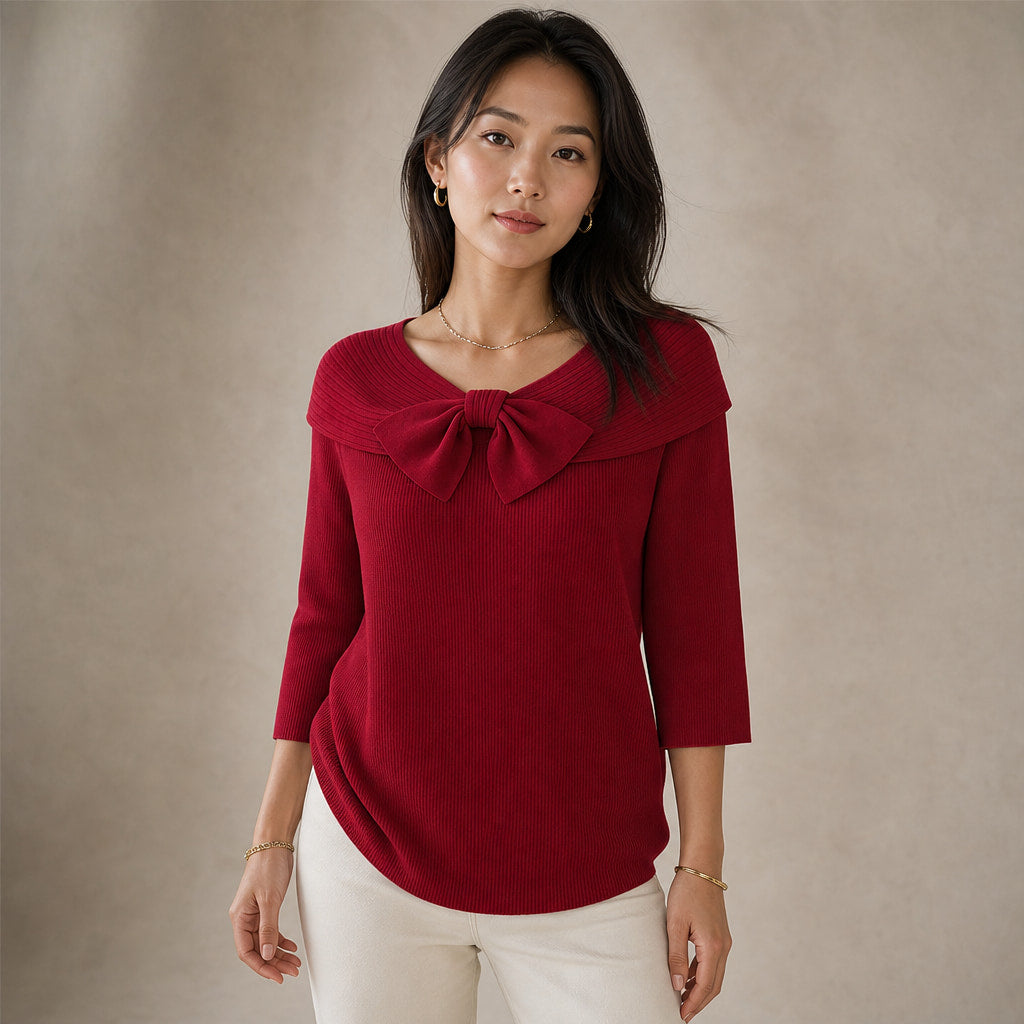 Women's Soft Knit Sweater with Bow Detail in Red – Mampierimoda Premium Womenswear