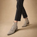 Women's Studded Suede Boots, Side Zip Block Heel Ankle Booties – Product Photo