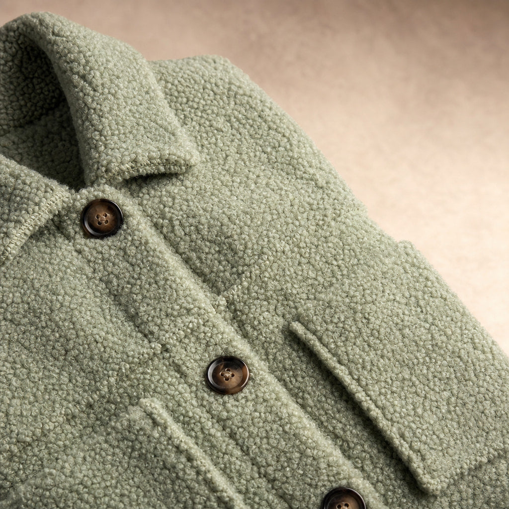 Women's Stylish Thick Cardigan Jacket Green – Fabric and Detail Close-Up