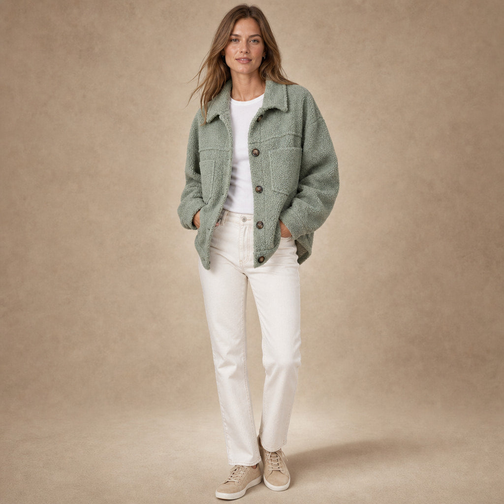Women's Stylish Thick Cardigan Jacket Green – Full Look