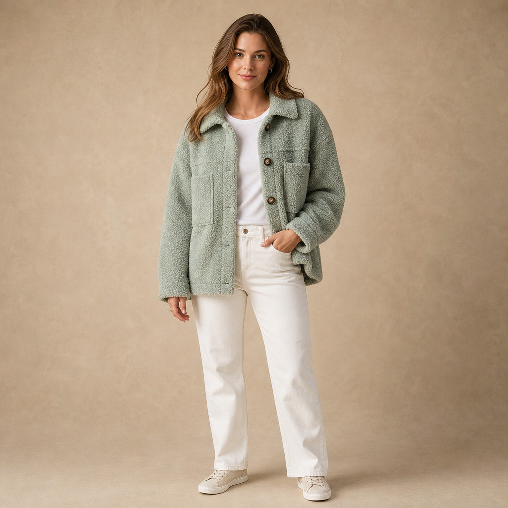 Women's Stylish Thick Cardigan Jacket in Green – Mampierimoda Premium Womenswear