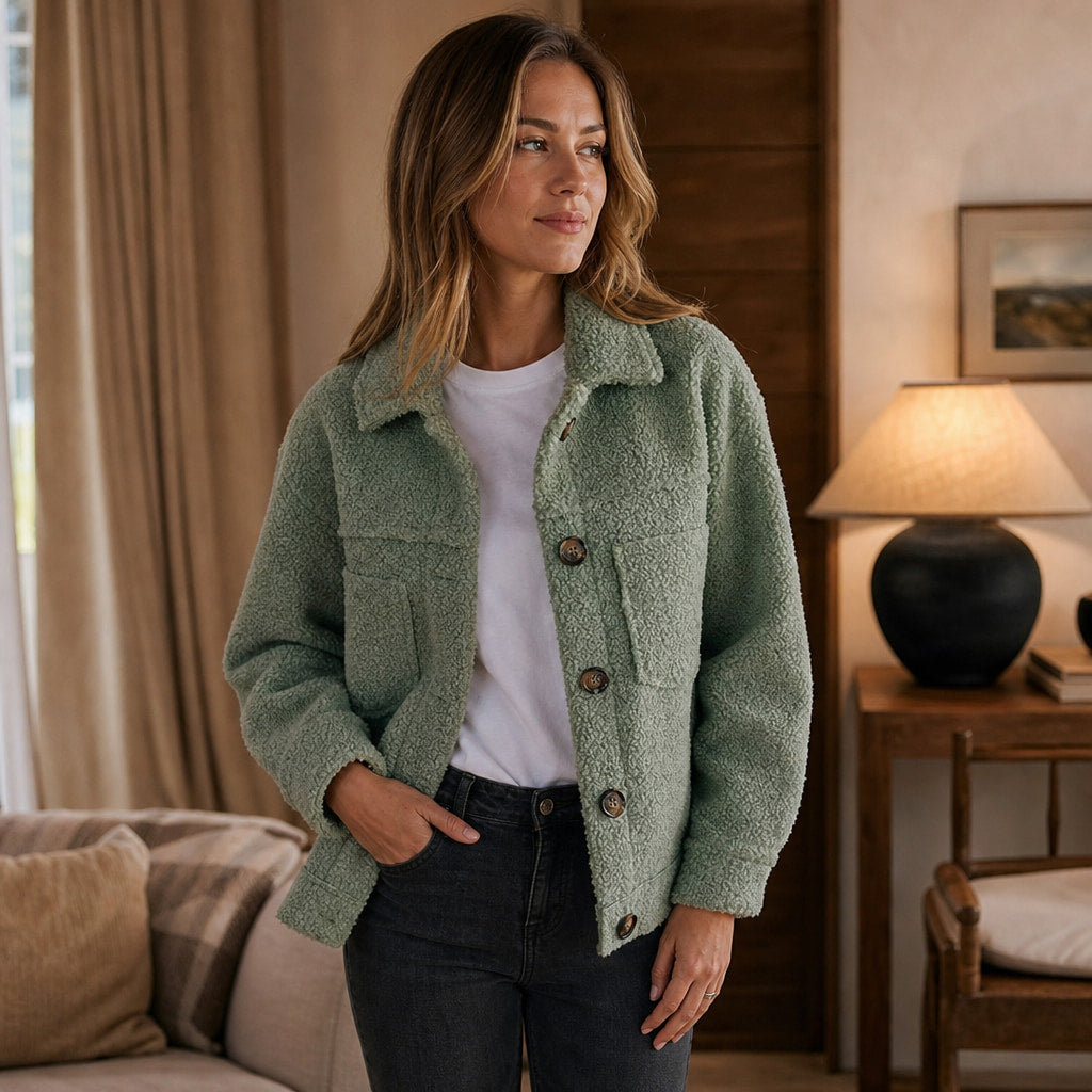Women's Stylish Thick Cardigan Jacket Green – Styled Editorial Shot