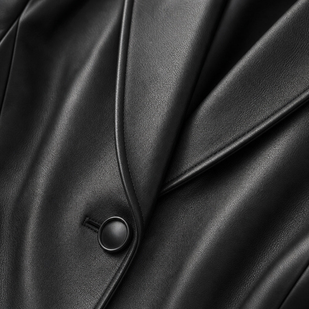 Women's Supple Leather Blazer | Elegant Structured Black Jacket for Evening Wear Black – Fabric and Detail Close-Up