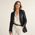 Women's Supple Leather Blazer | Elegant Structured Black Jacket for Evening Wear Black – Product Photo