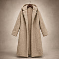 Women's Teddy Winter Coat Long with Hood - Elegant Warm Wool Coat Beige – Product Photo