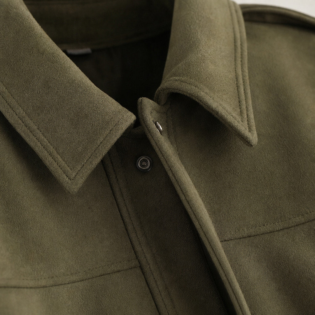 Women's Vintage Oversized Bomber Jacket Armygreen – Fabric and Detail Close-Up