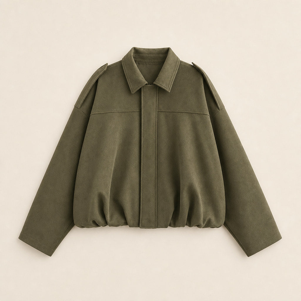 Women's Vintage Oversized Bomber Jacket Armygreen – Flat Lay Product Photo