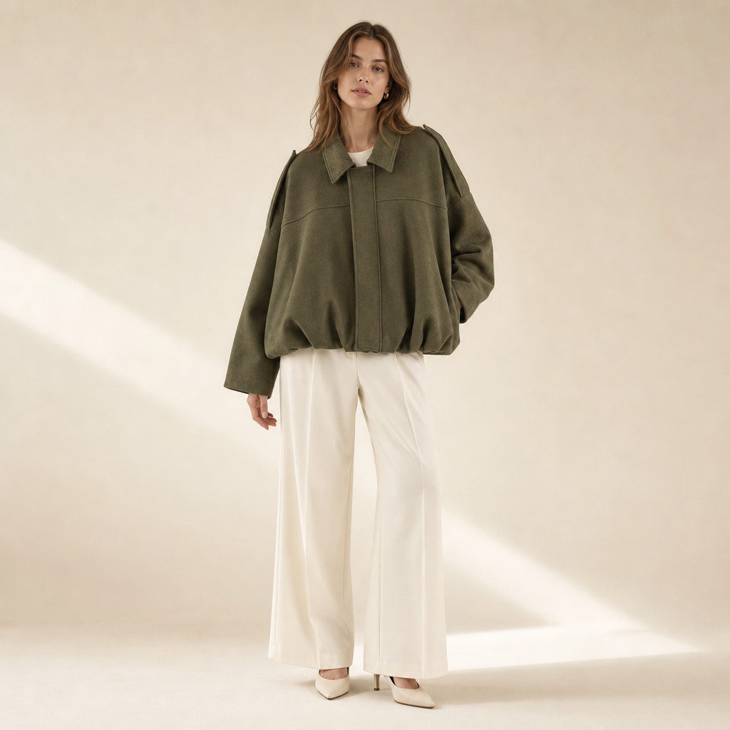 Women's Vintage Oversized Bomber Jacket Armygreen – Full Look