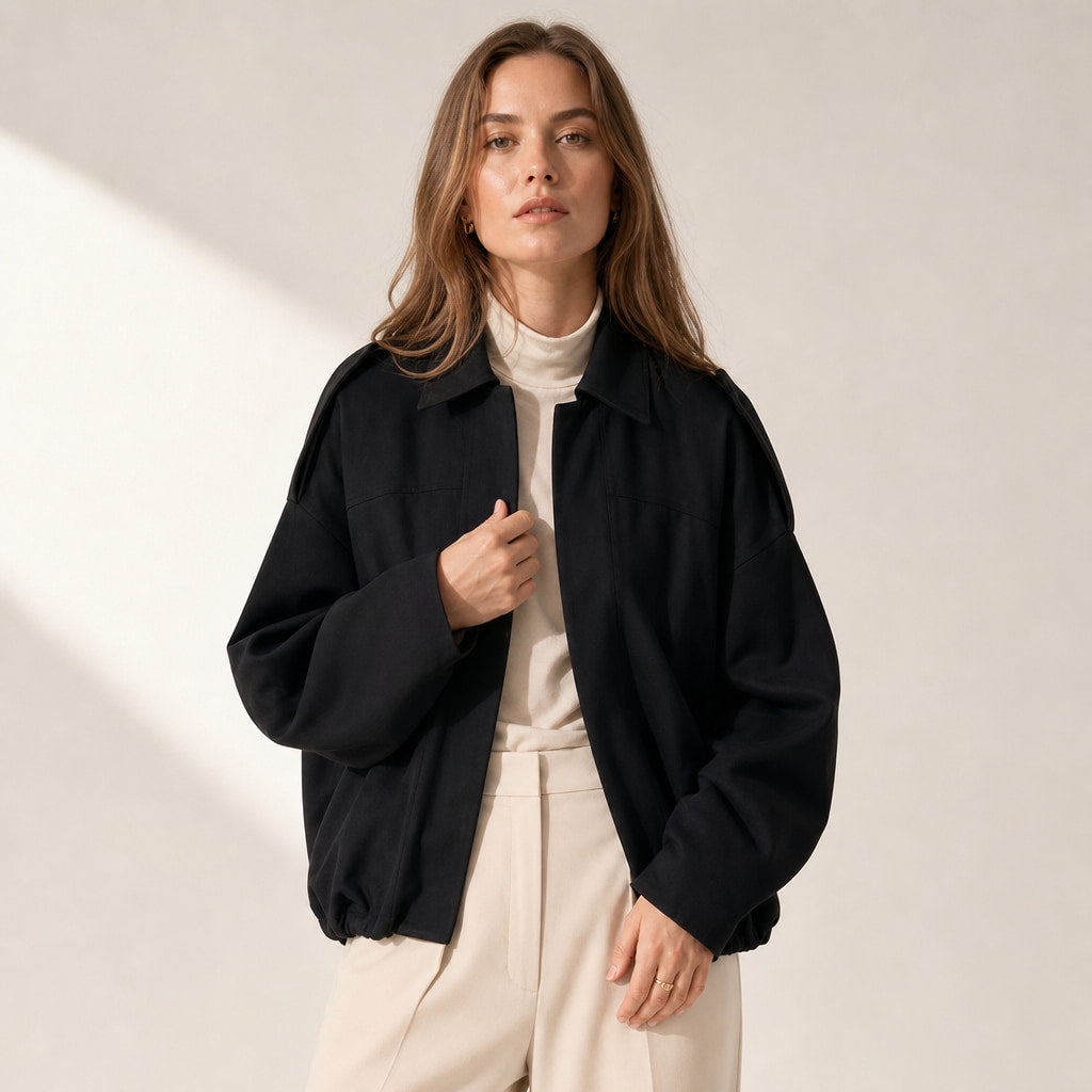 Women's Vintage Oversized Bomber Jacket Black – Product Photo