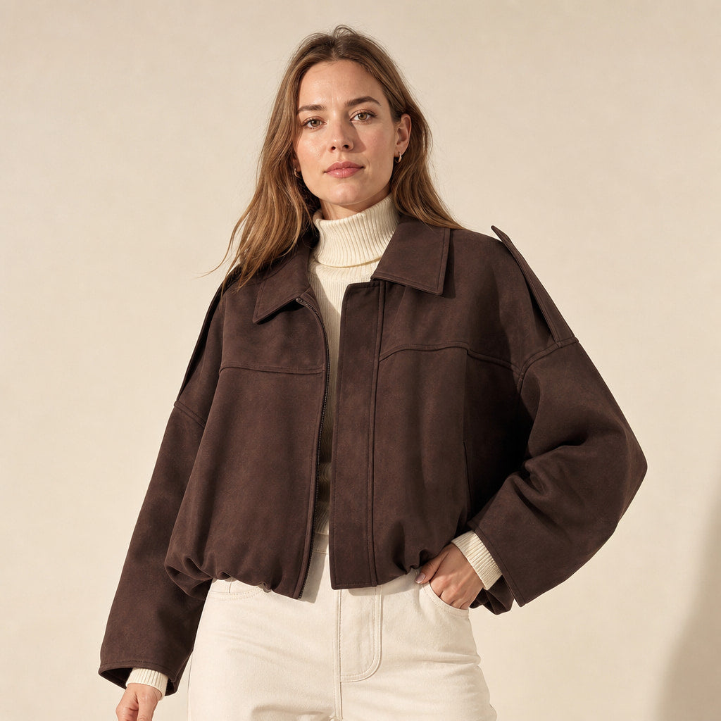 Women's Vintage Oversized Bomber Jacket Brown – Product Photo