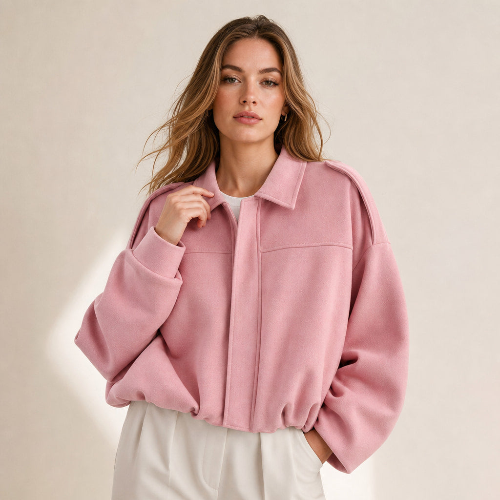 Women's Vintage Oversized Bomber Jacket Pink – Product Photo