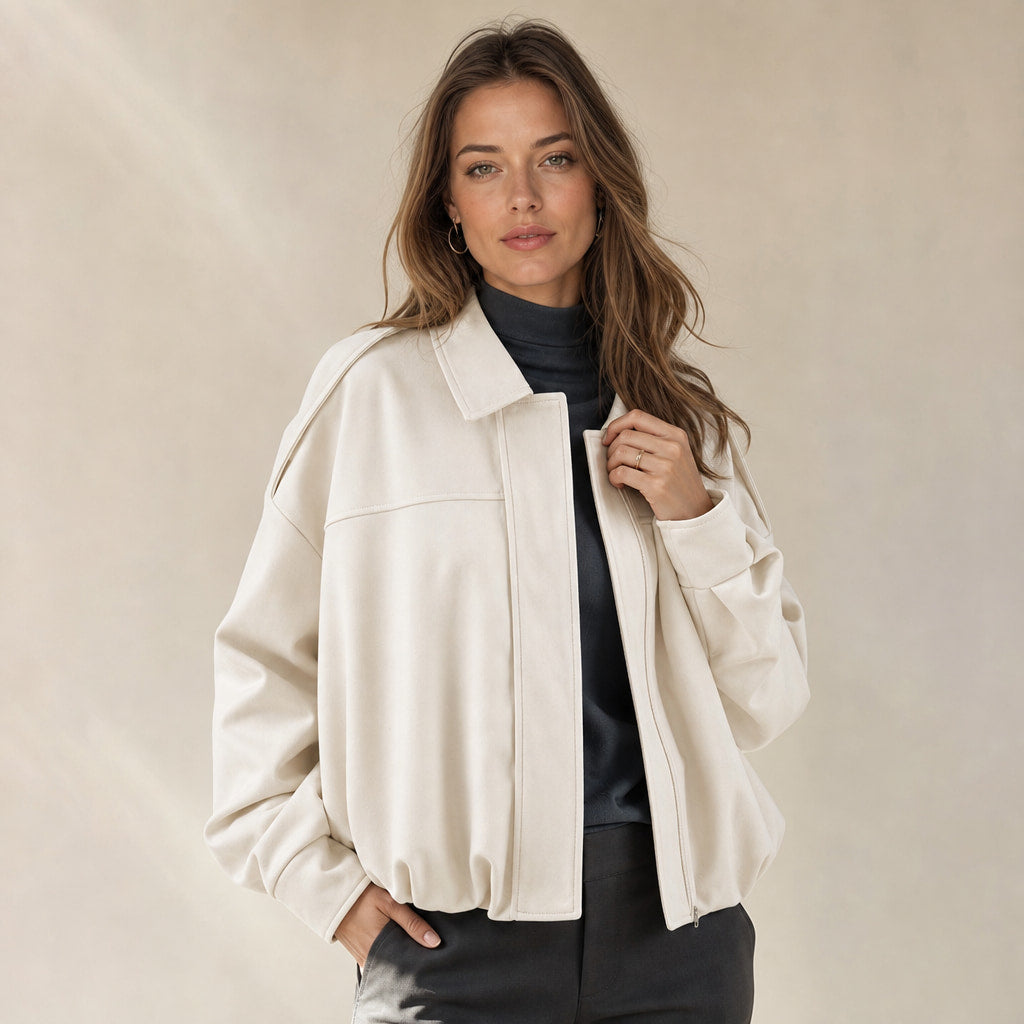 Women's Vintage Oversized Bomber Jacket White – Product Photo