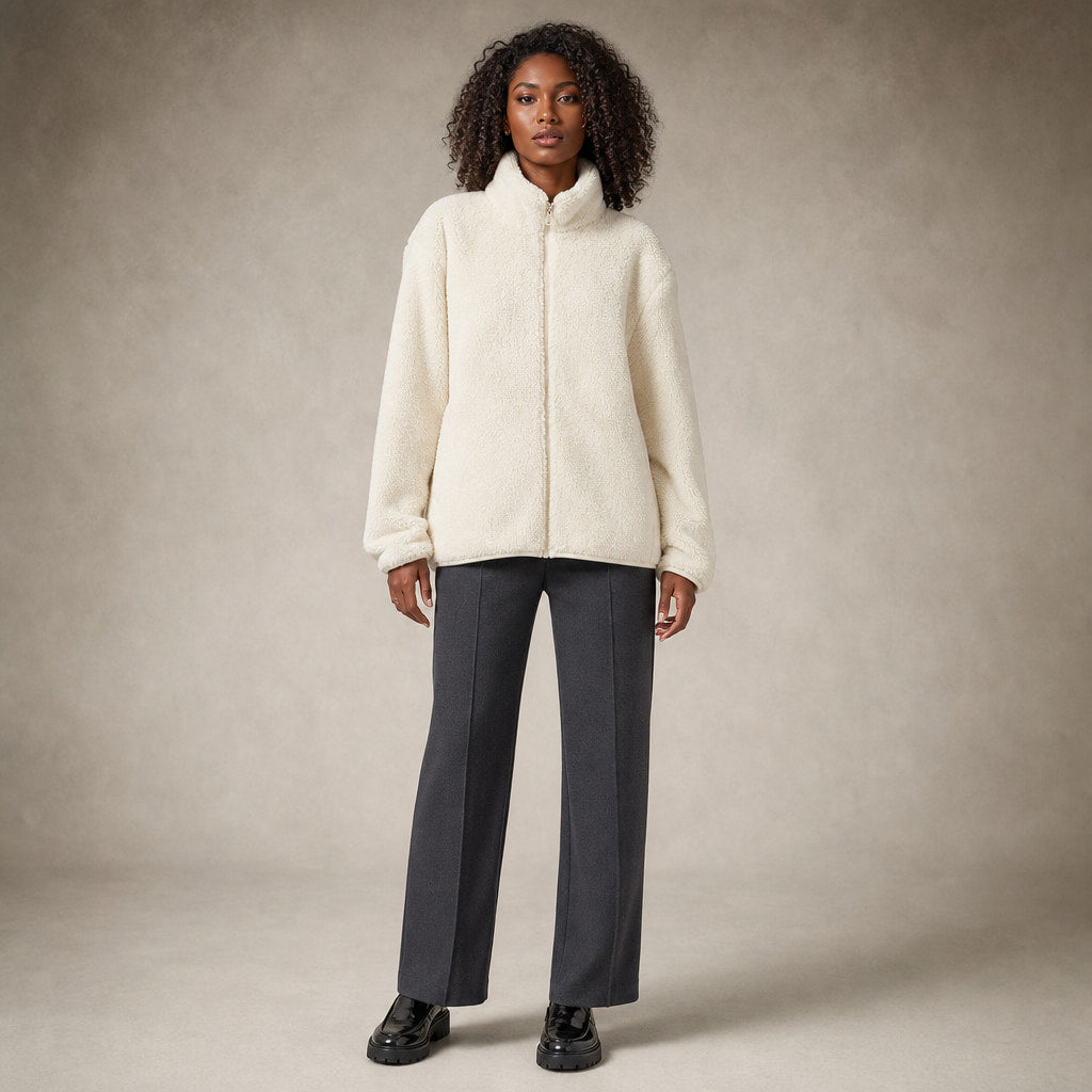 Women's Warm Cozy Fleece Jacket in Beige – Mampierimoda Premium Womenswear