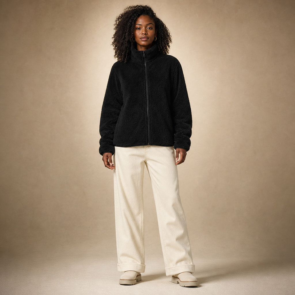 Women's Warm Cozy Fleece Jacket in Black – Mampierimoda Premium Womenswear