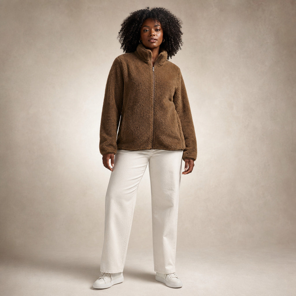 Women's Warm Cozy Fleece Jacket in Brown – Mampierimoda Premium Womenswear