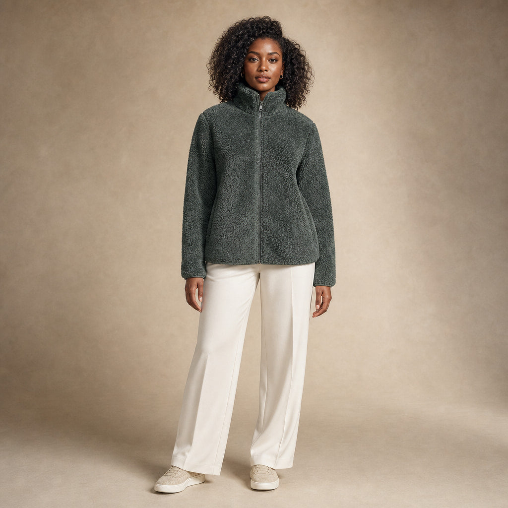 Women's Warm Cozy Fleece Jacket in Dark Green – Mampierimoda Premium Womenswear