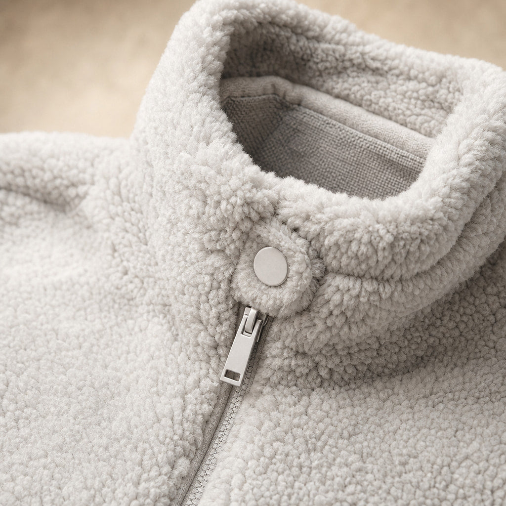 Women's Warm Cozy Fleece Jacket Light Grey – Fabric and Detail Close-Up