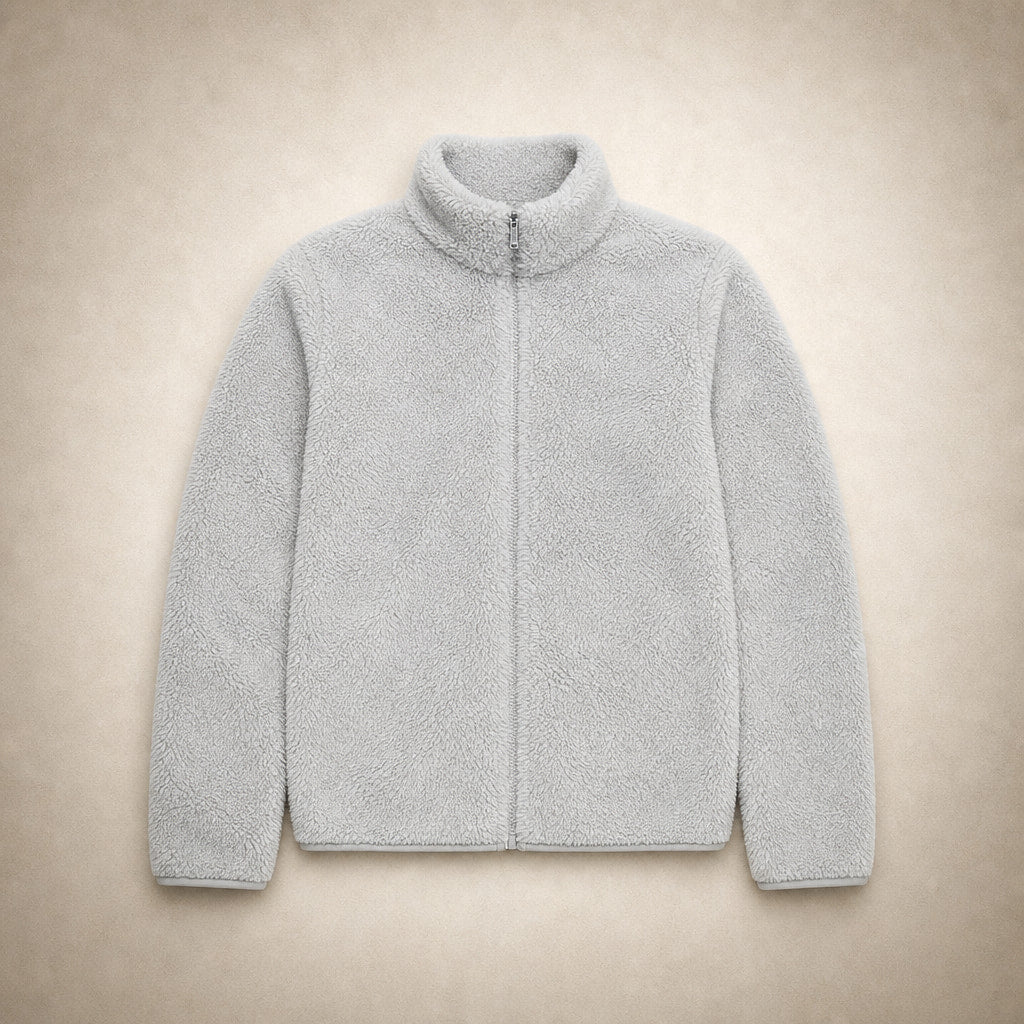Women's Warm Cozy Fleece Jacket Light Grey – Flat Lay Product Photo