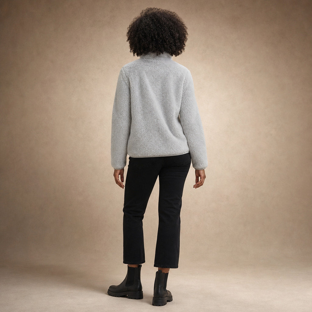 Women's Warm Cozy Fleece Jacket Light Grey – Full Look