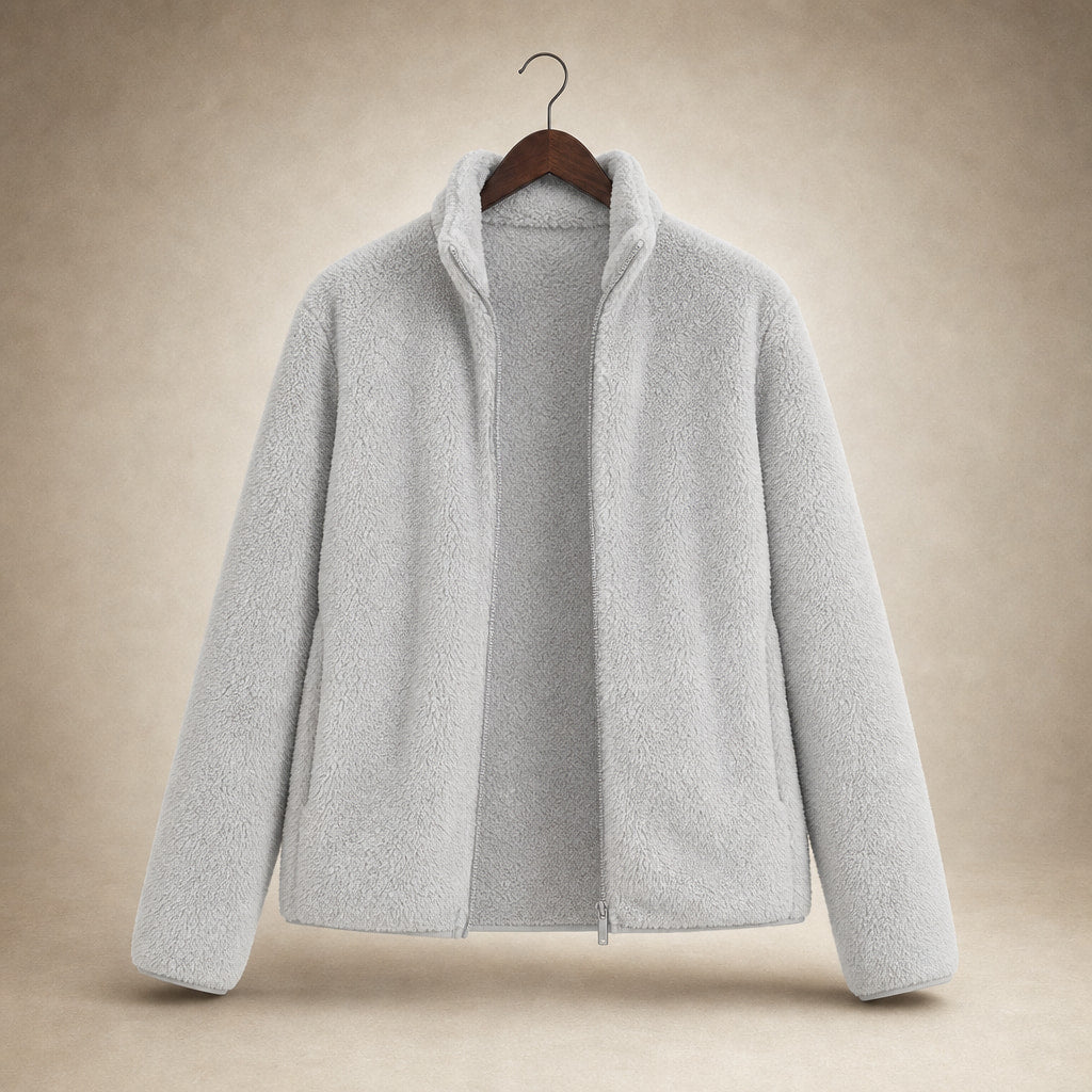 Women's Warm Cozy Fleece Jacket Light Grey – Product Photo