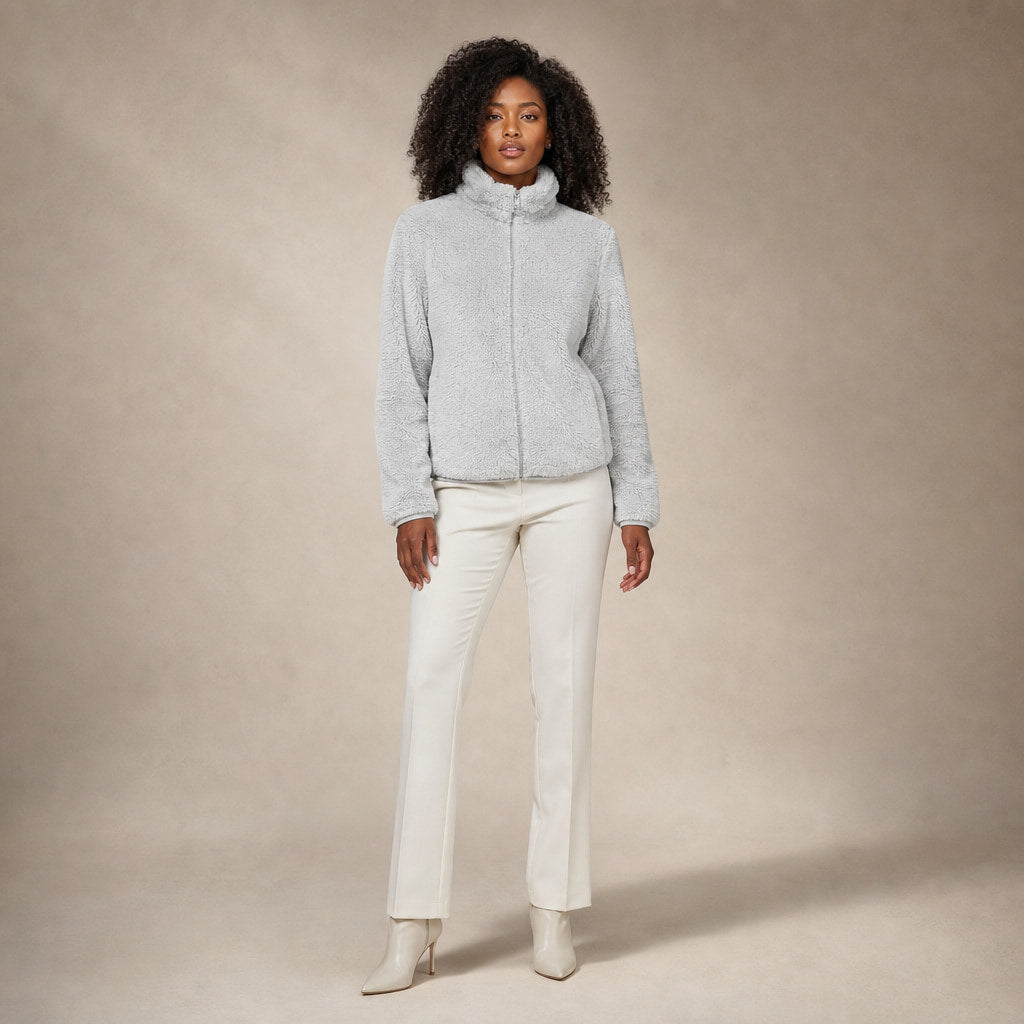 Women's Warm Cozy Fleece Jacket in Light Grey – Mampierimoda Premium Womenswear