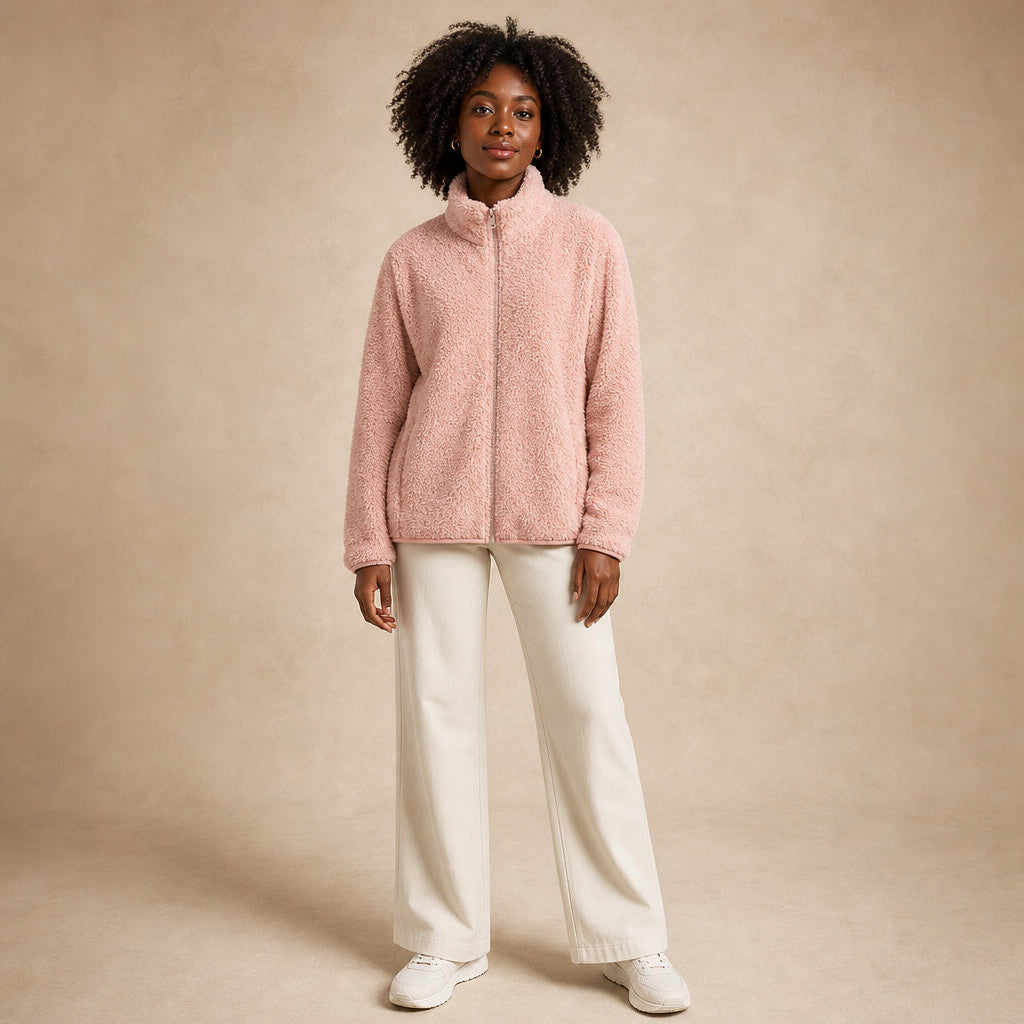 Women's Warm Cozy Fleece Jacket in Pink – Mampierimoda Premium Womenswear