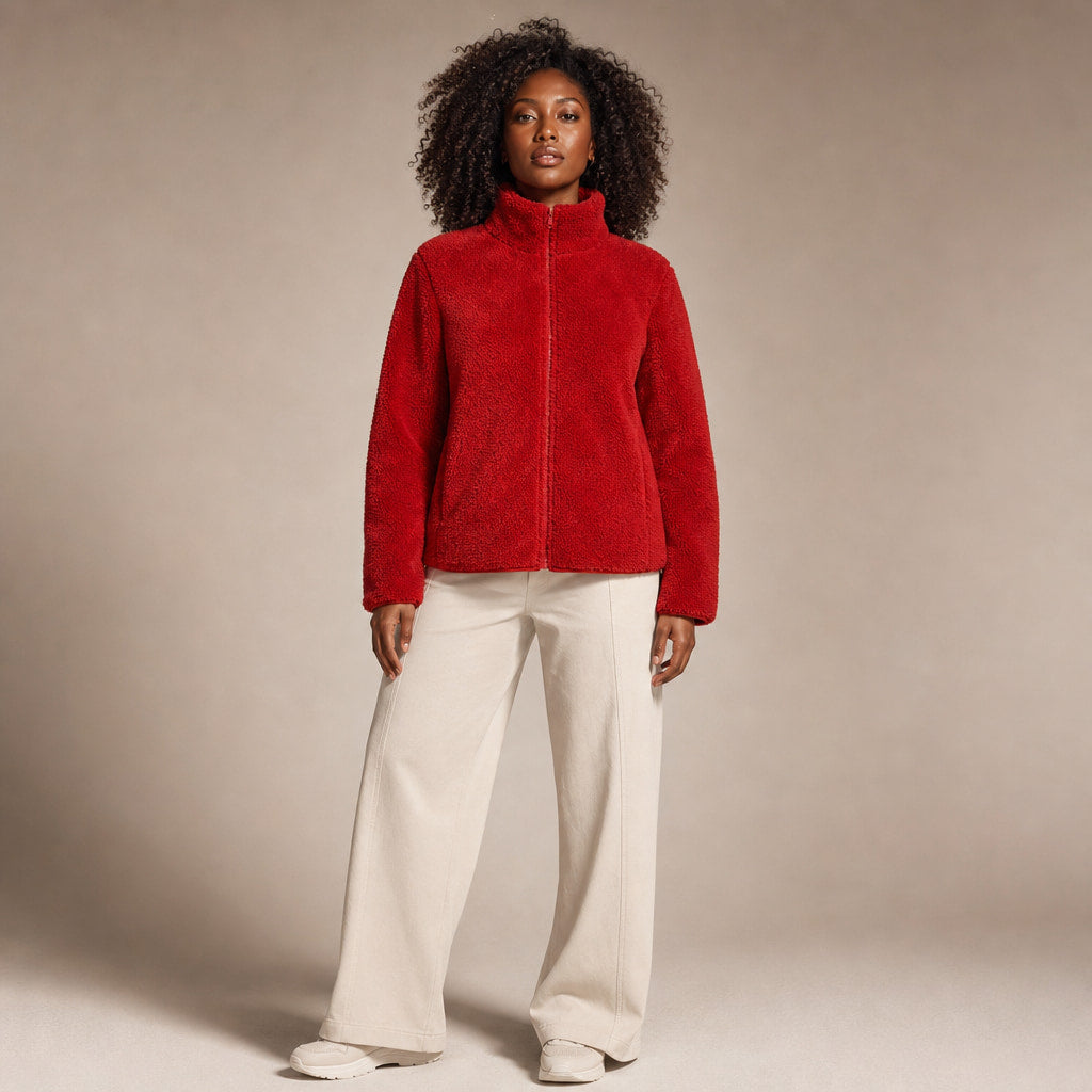 Women's Warm Cozy Fleece Jacket in Red – Mampierimoda Premium Womenswear