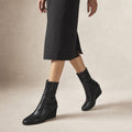 Women's Wedge Boots, Mid Calf Hidden Heel Pull On Booties Black – Product Photo