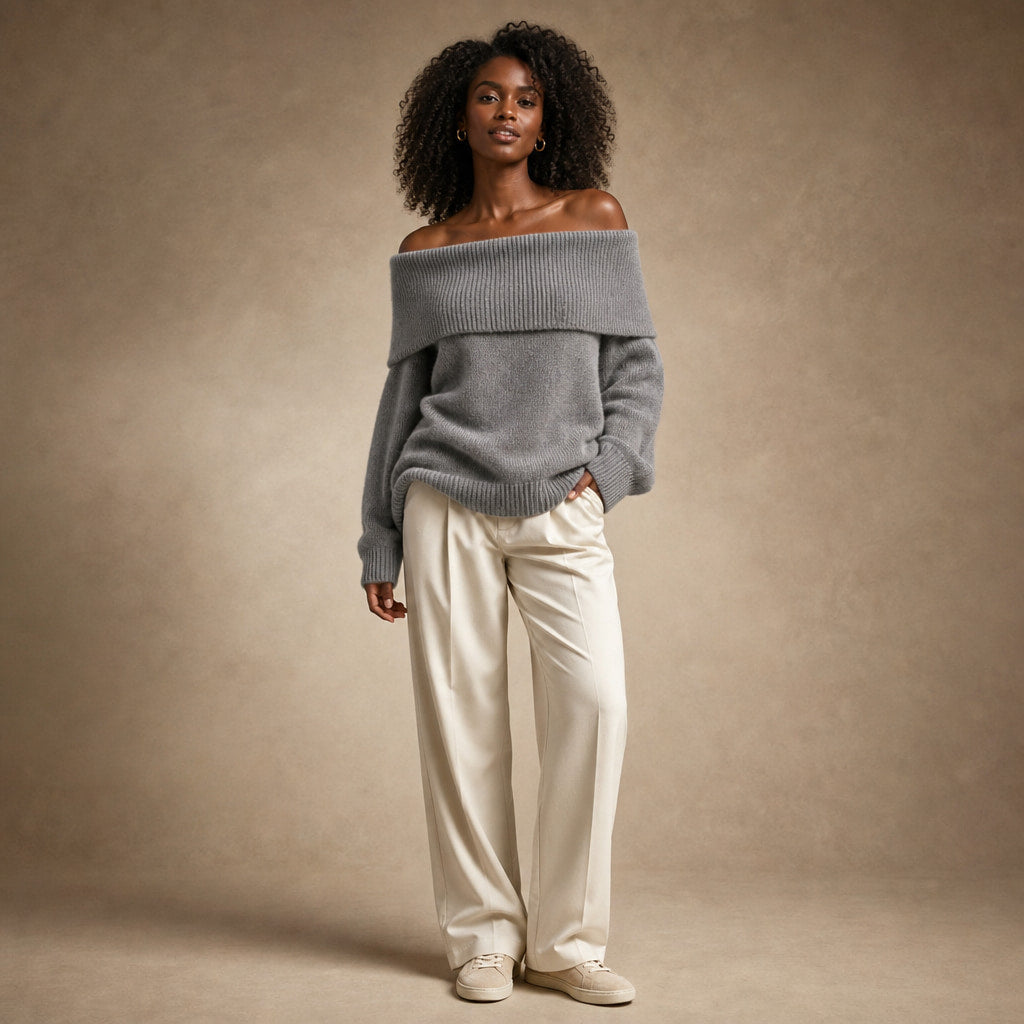 Ysabel Off Shoulder Sweater in Gray – Mampierimoda Premium Womenswear