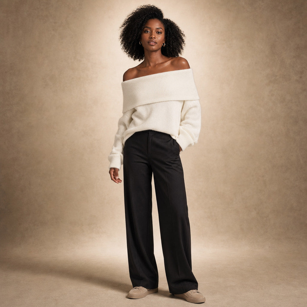Ysabel Off Shoulder Sweater White – Full Look