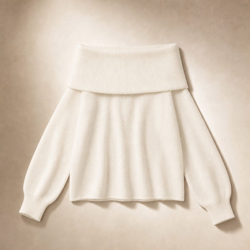 Ysabel Off Shoulder Sweater White – Product Photo